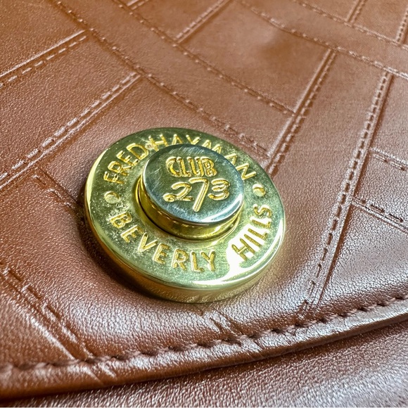 Fred Hayman Club 273 Cognac Brown Leather Tall Medium Shoulder Bag Purse - Picture 3 of 16